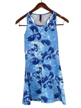 Adidas Blue Floral Graphic Racerback Jersey Dress Size Small